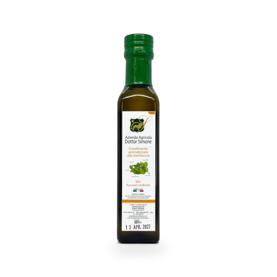 Dottor Simone mėtomis aromatizuotas alyvuogių aliejus 250 ml, žalias kamštelis